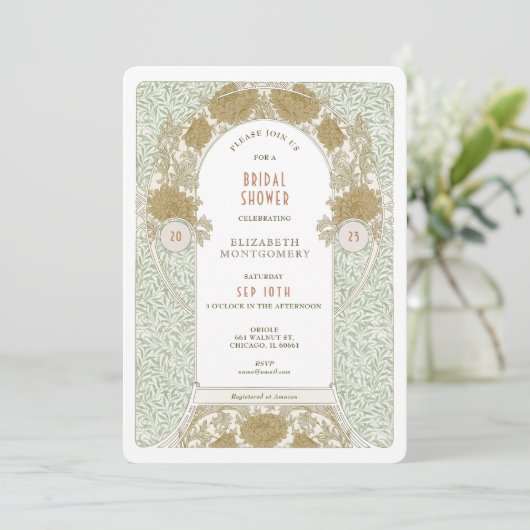 アールヌーボー スタイルのレトロなブライダルシャワーの招待状 モリス 招待状 (スタンド正面)