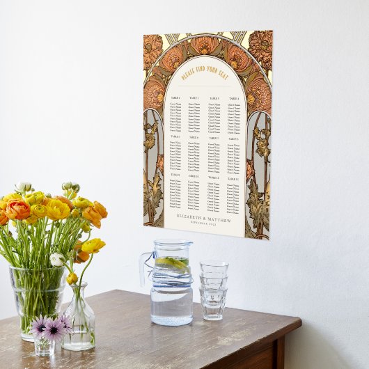 アールヌーボー スタイルの ヴィンテージ ウェディング シーティングチャート 箔ポスター (レイダウン (キッチン))