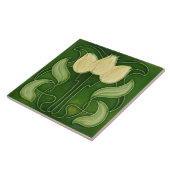 アールヌーボー セラミック タイル - ビンテージ風 白いチューリップ (側面)