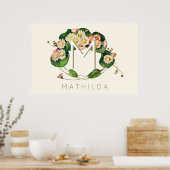 アールヌーボー デイジー 花輪 モノグラム パーソナライズ ポスター (キッチン)