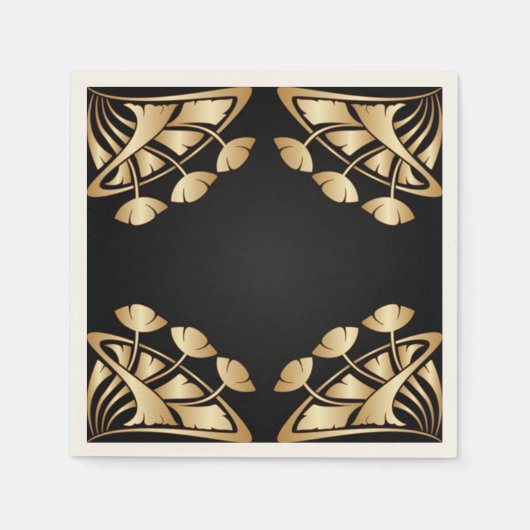 アールヌーボー,デコ,金ゴールド,黒,シック,エレガント,ヴィンテージ,p スタンダードカクテルナプキン (正面)