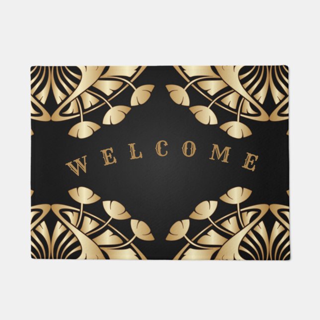 アールヌーボー，デコ，金ゴールド，黒，シック，エレガント,ヴィンテージ,p ドアマット (正面)