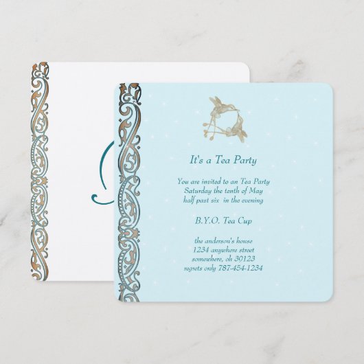 アールヌーボー ハミングバード ティーパーティー 招待状 (正面/裏面)
