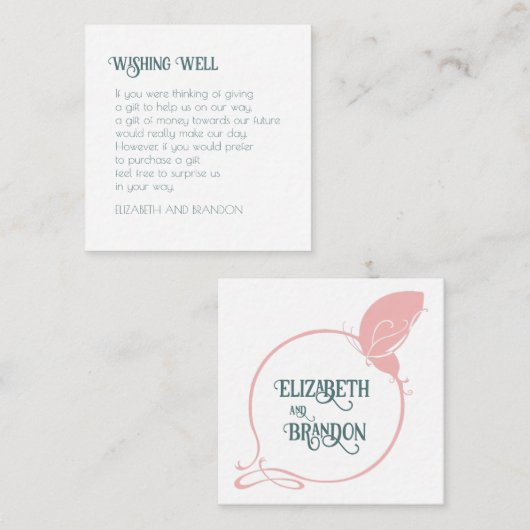 アールヌーボー・ピンク・結婚バタフライの願い事 エンクロージャーカード (正面/裏面)