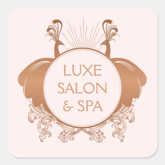 アールヌーボー・ピーコック ロゴ ローズゴールド/ピンク スクエアシール (正面)