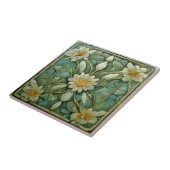 アールヌーボー、フランスの白フローラ、ビューティフルブルー タイル (側面)