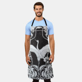 アールヌーボー:フローラバードイラストレーション エプロン (着用した状態)