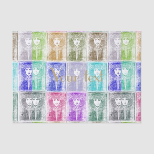 アールヌーボー，女性，再設計，コラージュ，カラフル,V 薄葉紙 (正面)