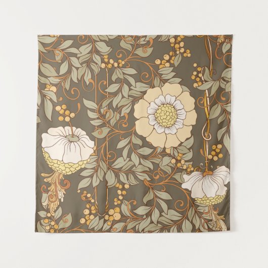 アールヌーボー:装飾フローラヴィンテージ。 タペストリー (正面)