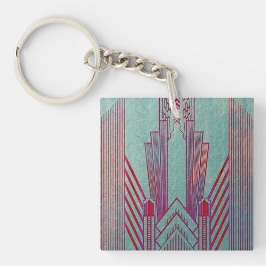 アールヌーボー，赤，ティール（緑がかった色），緑，ヴィンテージ，アートデコ，エル キーホルダー (正面)