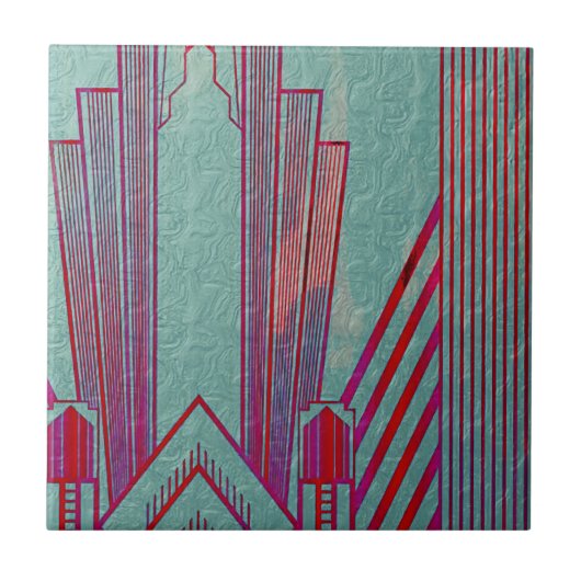 アールヌーボー,赤,ティール(緑がかった色),緑,ヴィンテージ,アートデコ,エル タイル (正面)