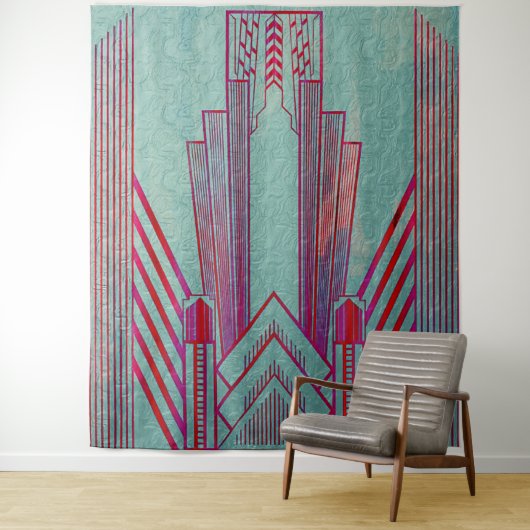 アールヌーボー，赤，ティール（緑がかった色），緑，ヴィンテージ，アートデコ，エル タペストリー (インサイチュ)