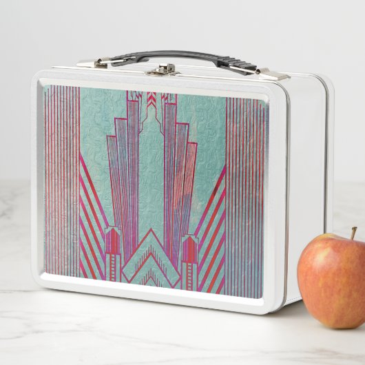 アールヌーボー,赤,ティール(緑がかった色),緑,ヴィンテージ,アートデコ,エル メタルランチボックス (インサイチュ)