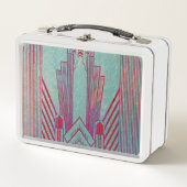 アールヌーボー,赤,ティール(緑がかった色),緑,ヴィンテージ,アートデコ,エル メタルランチボックス (正面)