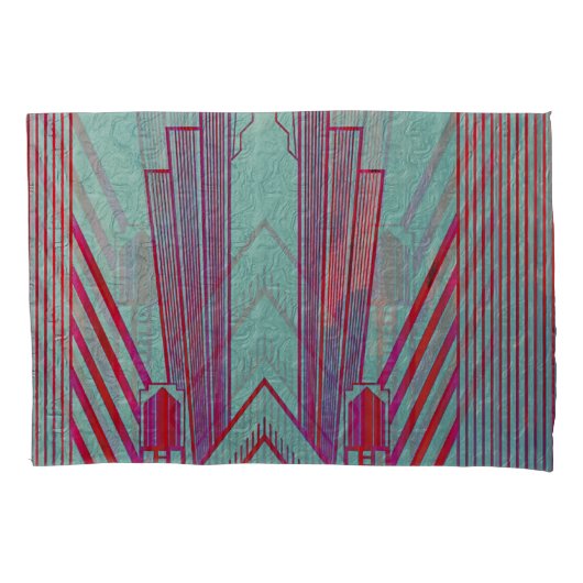 アールヌーボー,赤,ティール(緑がかった色),緑,ヴィンテージ,アートデコ,エレ 枕カバー (正面)