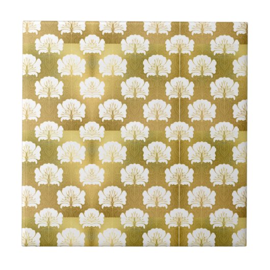アールヌーボー,金ゴールドと白,パターン,ヴィンテージ,デコ,t タイル (正面)
