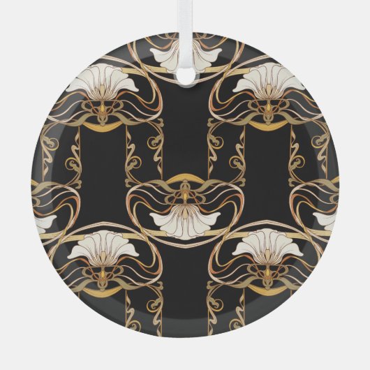アールヌーボー:金ゴールドブラック ガラスオーナメント (正面)