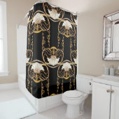 アールヌーボー:金ゴールドブラック シャワーカーテン (インサイチュ)