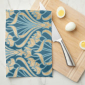 アールヌーボー,金ゴールド,ティール(緑がかった色),パターン,ダマスク,ビクトリアンベル キッチンタオル (四つ折り)