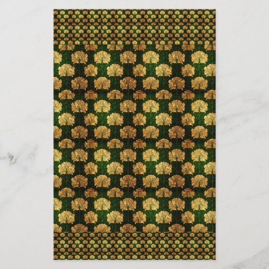 アールヌーボー,金ゴールド,緑,フローラ,パターン,ヴィンテージ,d 便箋 (正面)