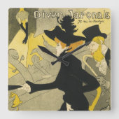 アールヌーボー、Divan Japonais by Toulouse Laurec スクエア壁時計 (正面)