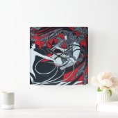 アールヌーボーFAUN赤バーガンディ、黒、白 スクエア壁時計 (ホーム)