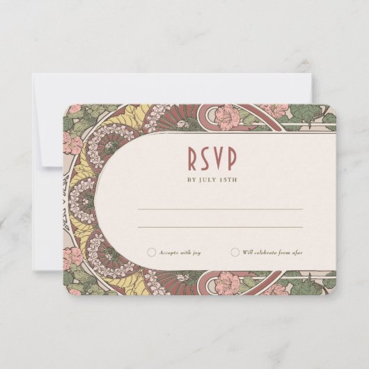 アールヌーボーRSVPおよびアドレスカードフローラモチーフ 招待状 (正面)