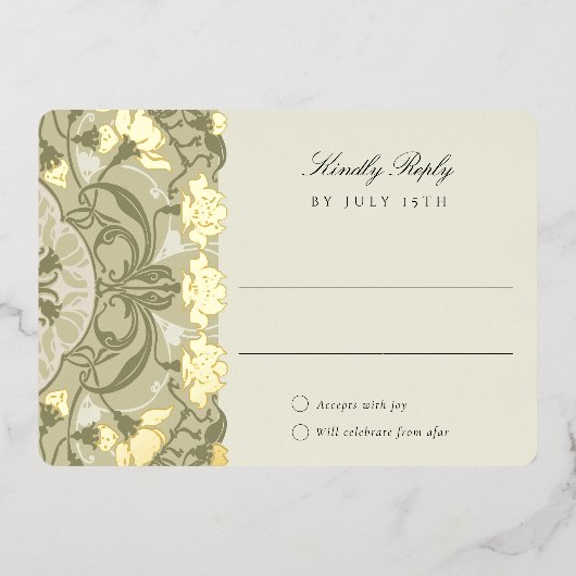 アールヌーボーRSVPカー結婚ドのウォームアース 箔招待状 (正面)