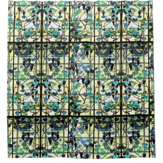 アールヌーボーTiffanyのステンドグラスのブドウ園のブドウ シャワーカーテン (正面)