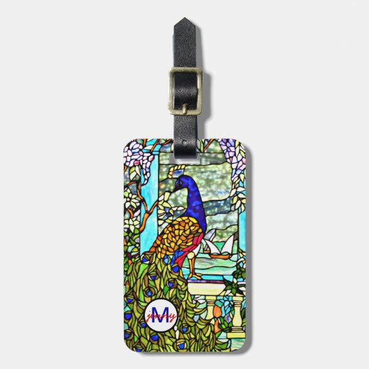 アールヌーボーVintageTiffanyのステンドグラスの孔雀 ラゲッジタグ (正面縦)