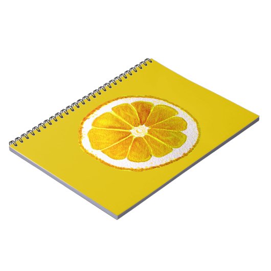 アールポップ・アートのイエローレモンフルーツオリジナル水彩 ノートブック (左側)