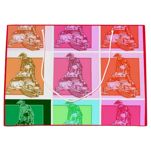 アールポップ・アートのスノーモービル ラージペーパーバッグ (正面)