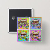 アールポップ・アートのハンバーグボタン 缶バッジ (正面&裏面)