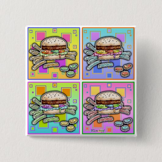 アールポップ・アートのハンバーグボタン 缶バッジ (正面)