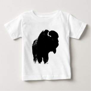 アールポップ・アートのバッファローバイソンシルエット ベビーTシャツ