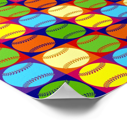 アールポップ・アートのベースボールパターン ポスター (角)