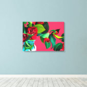 アールポップ・アートのレッドカメリア花水彩オリジナル キャンバスプリント (インサイチュ (ウッドフロア))