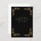 アール結婚デコ黒金ゴールド サンキューカード (正面/裏面)