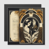 アール・デコのウェディングテーマ マグネット招待状 (正面/裏面)