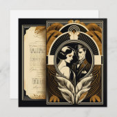 アール・デコのウェディングテーマ 招待状 (正面/裏面)