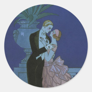 アール・デコのクラシックな新婚夫婦、ジョルジュ・バルビエ作 "Oui" ラウンドシール