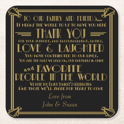 アール・デコのスタイルの結婚式の引き出物のコースター スクエアペーパーコースター (正面)