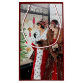 アール・デコのレトロのヴィンテージのクリスマスの女性パーティー スモールペーパーバッグ (裏面)