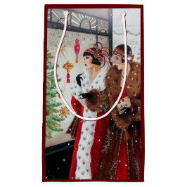 アール・デコのレトロのヴィンテージのクリスマスの女性パーティー スモールペーパーバッグ