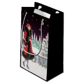 アール・デコのレトロのヴィンテージのクリスマスの女性 スモールペーパーバッグ (裏面アングル)