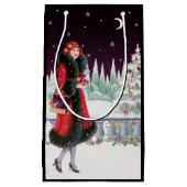 アール・デコのレトロのヴィンテージのクリスマスの女性 スモールペーパーバッグ (正面)