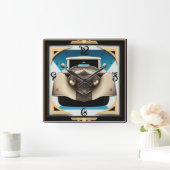 アール・デコのレトロカー スクエア壁時計 (ホーム)
