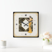 アール・デコの少女 スクエア壁時計 (ホーム)