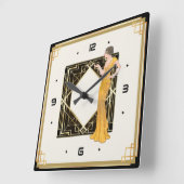 アール・デコの少女 スクエア壁時計 (傾斜)