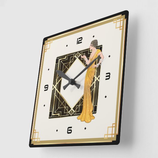 アール・デコの少女 スクエア壁時計 (傾斜)